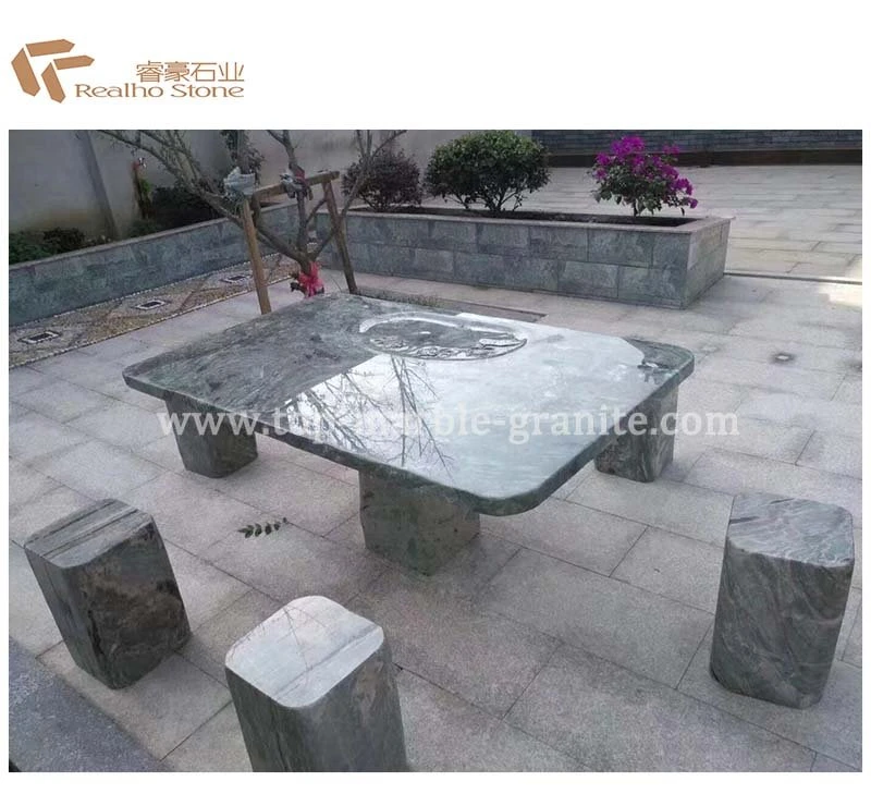 Green marble table and chair
