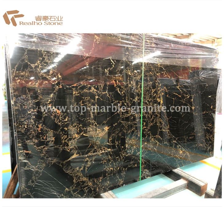 Athens Black Portoro Gold Marble Slab