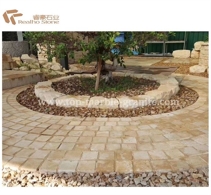antique yellow limestone paving