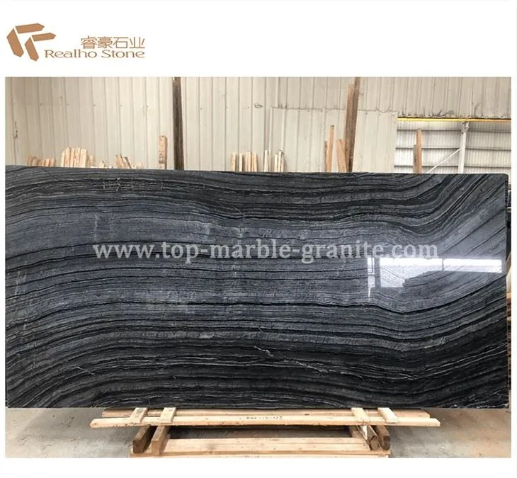 Black Wooden Marble Slab Ancient Wood Grain Marble