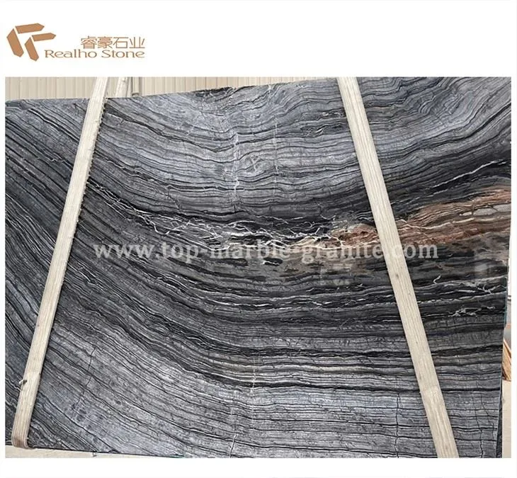 Black Wooden Marble Slab Ancient Wood Grain Marble