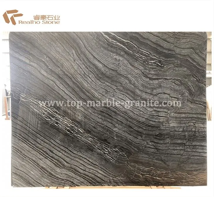 Black Wooden Marble Slab Ancient Wood Grain Marble