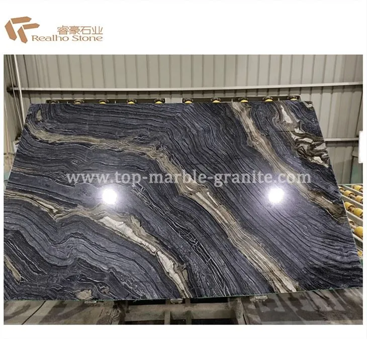 Black Wooden Marble Slab Ancient Wood Grain Marble