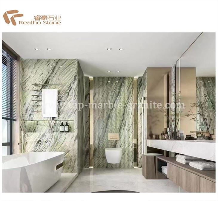 green marble effect bathroom tiles